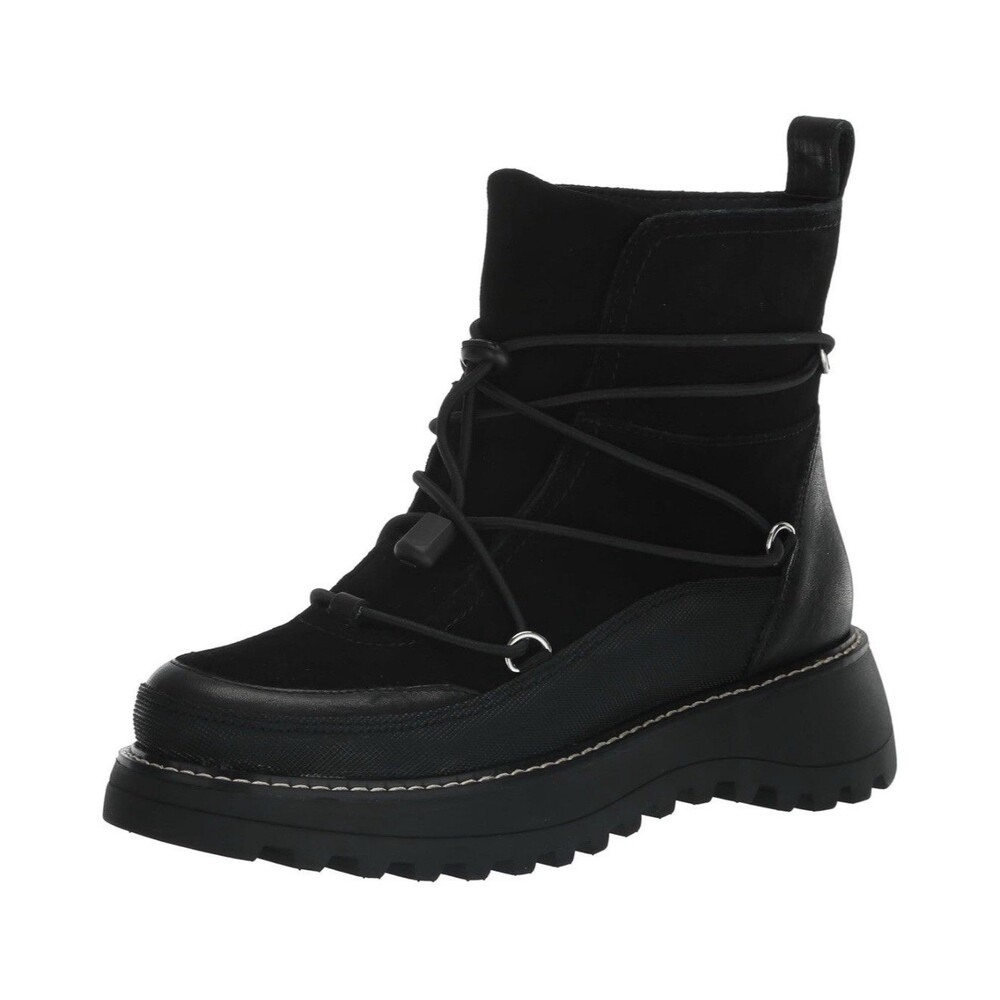 NEW Lucky Brand Womens Size 6.5 Caelia Pull On Black Suede Lug Sole Winter Boots